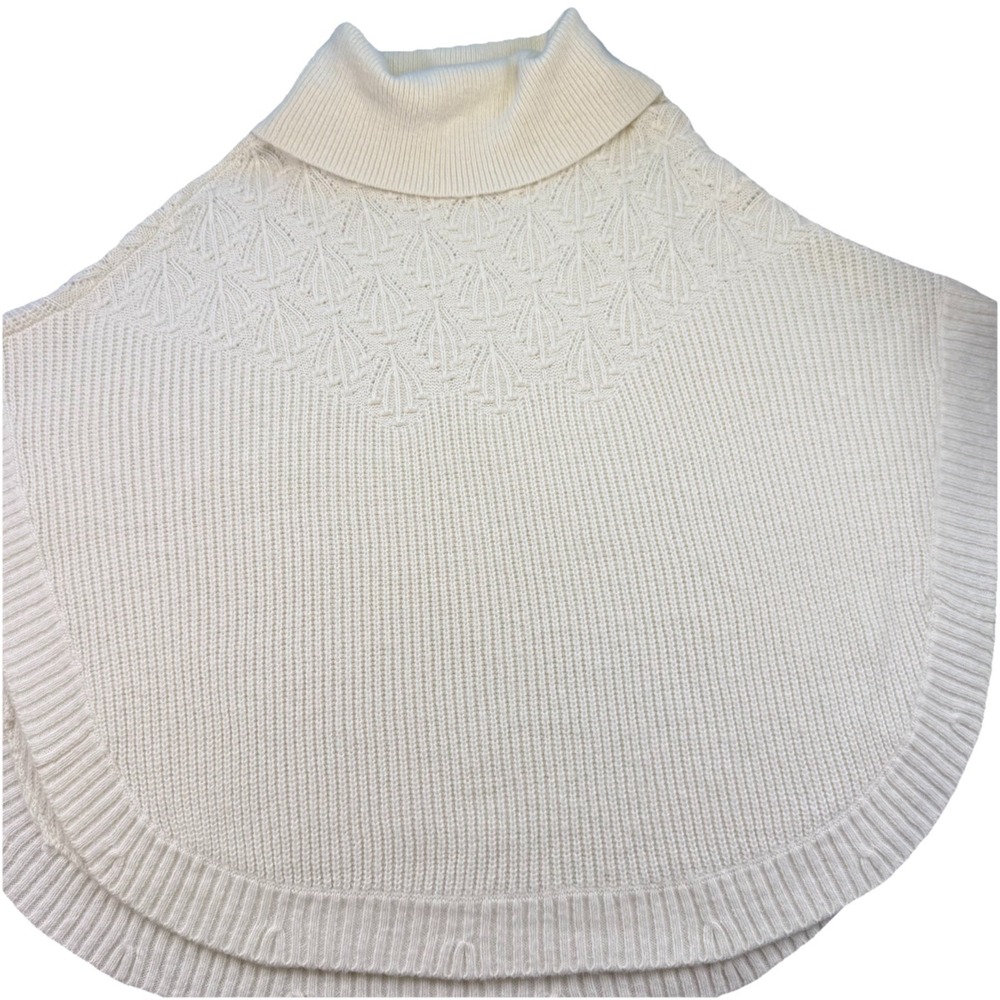 Talbots Women's Cowl Neck Poncho Sweater Ivory Cream Wool Blend Sz Large L